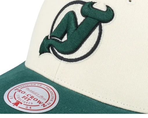 Hatstore Exclusive x New Jersey Devils Grand Suede Cream/Dark Green Adjustable - Mitchell & Ness