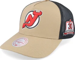 Hatstore Exclusive x New Jersey Devils Archaeo Tan/Black Trucker - Mitchell & Ness