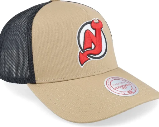 Hatstore Exclusive x New Jersey Devils Archaeo Tan/Black Trucker - Mitchell & Ness