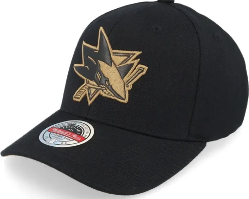 Hatstore Exclusive x San Jose Sharks TKO Leather Logo NHL Bronze/Black Adjustable - Mitchell & Ness