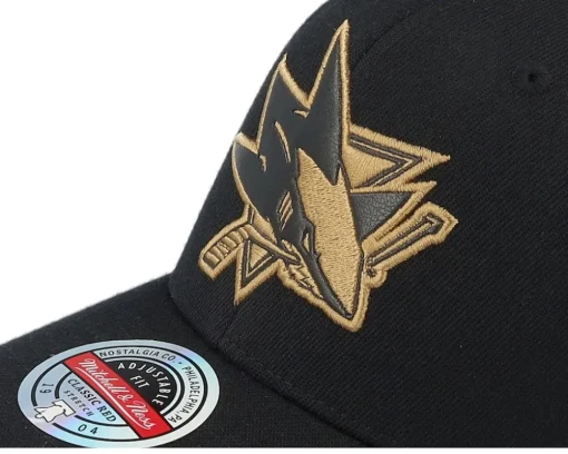 Hatstore Exclusive x San Jose Sharks TKO Leather Logo NHL Bronze/Black Adjustable - Mitchell & Ness