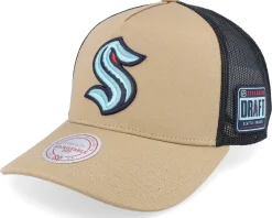 Hatstore Exclusive x Seattle Kraken Archaeo Tan/Black Trucker - Mitchell & Ness