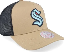 Hatstore Exclusive x Seattle Kraken Archaeo Tan/Black Trucker - Mitchell & Ness