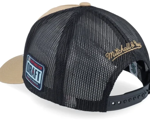 Hatstore Exclusive x Seattle Kraken Archaeo Tan/Black Trucker - Mitchell & Ness