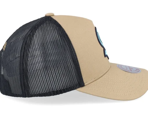 Hatstore Exclusive x Seattle Kraken Archaeo Tan/Black Trucker - Mitchell & Ness