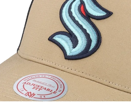 Hatstore Exclusive x Seattle Kraken Archaeo Tan/Black Trucker - Mitchell & Ness