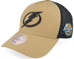 Hatstore Exclusive x Tampa Bay Lightning Archaeo Tan/Black A-frame Trucker - Mitchell & Ness
