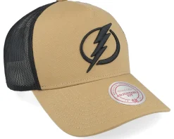 Hatstore Exclusive x Tampa Bay Lightning Archaeo Tan/Black A-frame Trucker - Mitchell & Ness