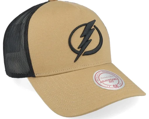Hatstore Exclusive x Tampa Bay Lightning Archaeo Tan/Black A-frame Trucker - Mitchell & Ness