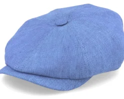 Hatteras Linen Herringbone Blue Flat Cap - Stetson