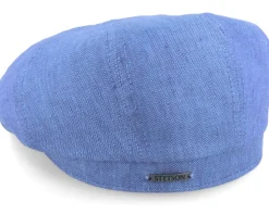 Hatteras Linen Herringbone Blue Flat Cap - Stetson