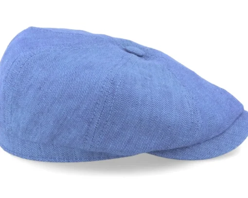 Hatteras Linen Herringbone Blue Flat Cap - Stetson