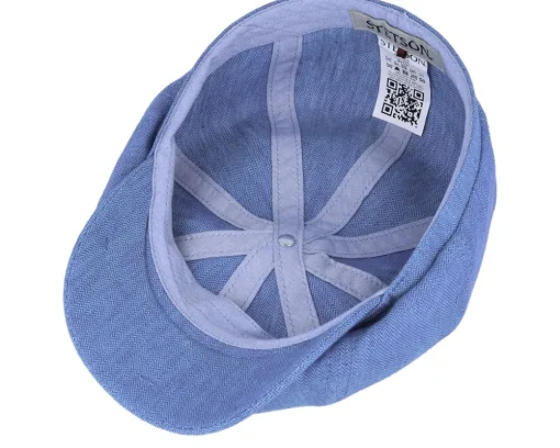 Hatteras Linen Herringbone Blue Flat Cap - Stetson