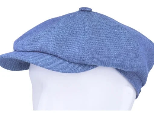 Hatteras Linen Herringbone Blue Flat Cap - Stetson