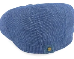 Hatteras Linen Stripe Blue With White Stripe Flat Cap - Stetson