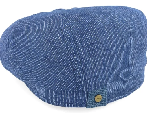 Hatteras Linen Stripe Blue With White Stripe Flat Cap - Stetson