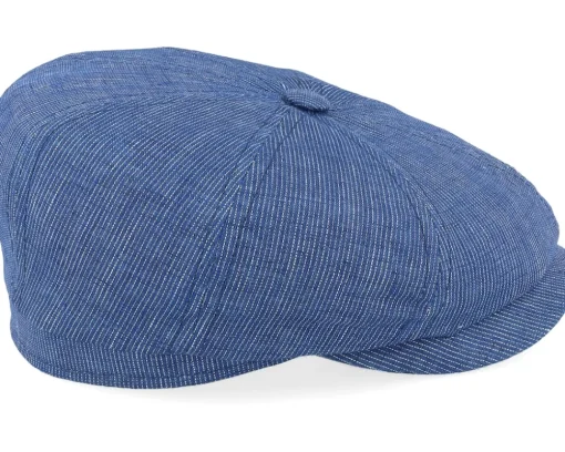 Hatteras Linen Stripe Blue With White Stripe Flat Cap - Stetson