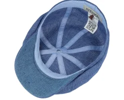 Hatteras Linen Stripe Blue With White Stripe Flat Cap - Stetson