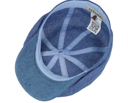 Hatteras Linen Stripe Blue With White Stripe Flat Cap - Stetson