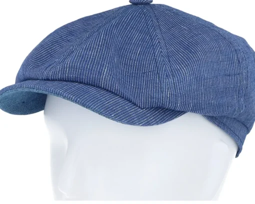Hatteras Linen Stripe Blue With White Stripe Flat Cap - Stetson