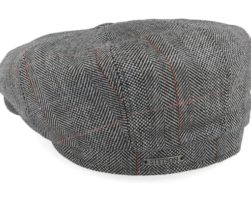 Hatteras Silk Black Herringbone Flat Cap - Stetson