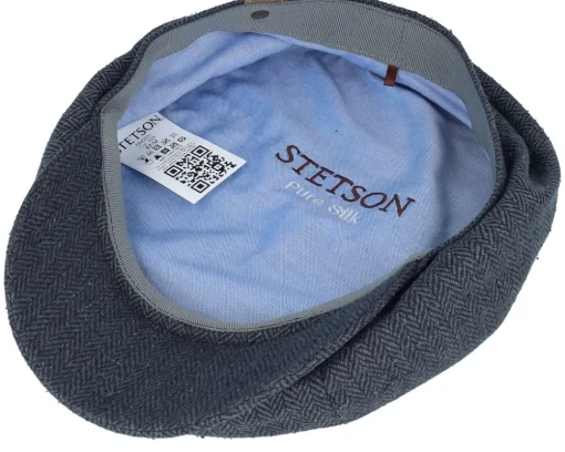 Hatteras Silk Dark Grey Heringbone Flat Cap - Stetson