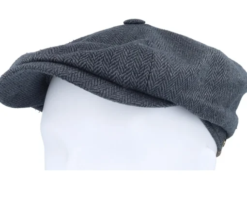 Hatteras Silk Dark Grey Heringbone Flat Cap - Stetson