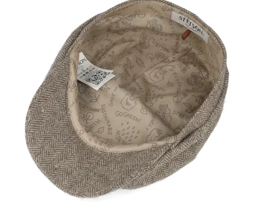Hatteras Sustainable Herringbone Wool Beige Flat Cap - Stetson