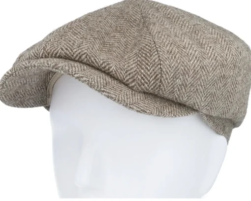 Hatteras Sustainable Herringbone Wool Beige Flat Cap - Stetson