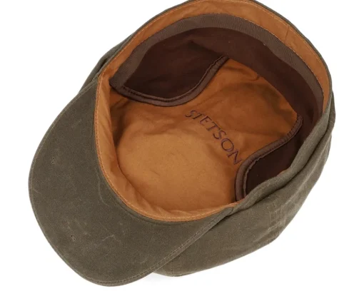 Hatteras Vintage Wax Earflap Brown Flat Cap - Stetson