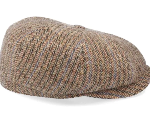 Hatteras Virgin Wool Herringbone Brown Flat Cap - Stetson
