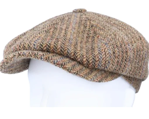 Hatteras Virgin Wool Herringbone Brown Flat Cap - Stetson