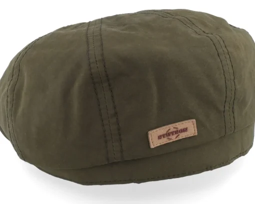Hatteras Waxed Cotton Dark Green Flat Cap - Stetson