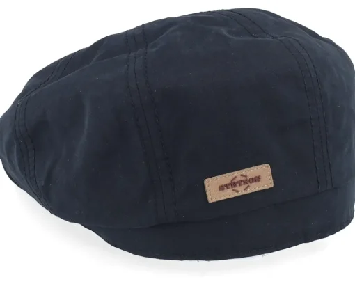 Hatteras Waxed Cotton Wr Black Flat Cap - Stetson