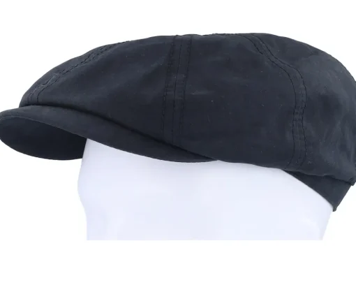 Hatteras Waxed Cotton Wr Black Flat Cap - Stetson