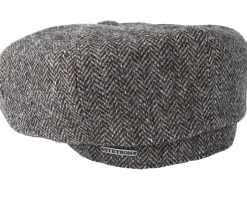 Hatteras Woolrich Herringbone Black/Grey Flat Cap - Stetson