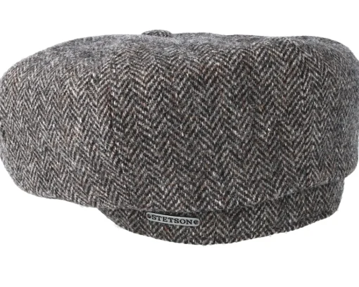 Hatteras Woolrich Herringbone Black/Grey Flat Cap - Stetson