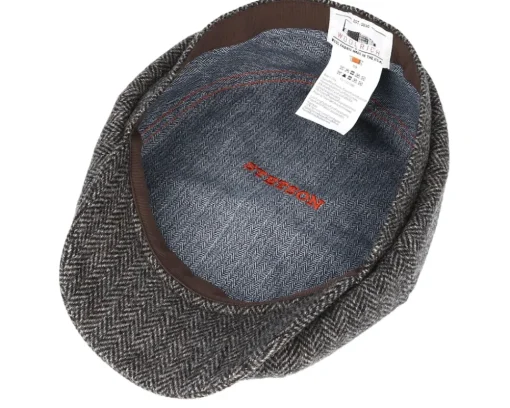 Hatteras Woolrich Herringbone Black/Grey Flat Cap - Stetson