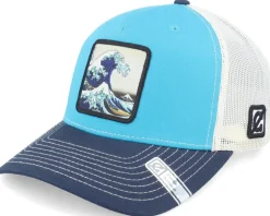 Hokusai The Great Wave Blue Teal/Birch/Navy A-Frame Trucker - Public Domain