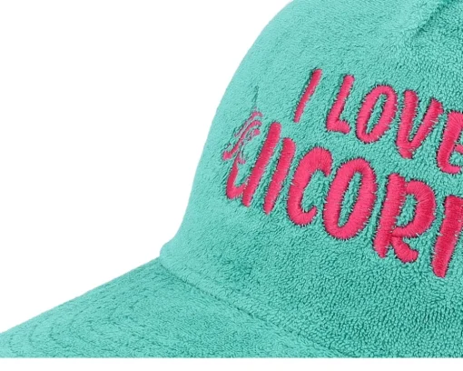 I Love Unicorns Terry Teal/White A-frame Trucker - Unicorns