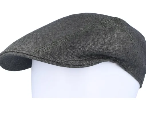 Ivy Cap Linen Olive Herringbone Flat Cap - Stetson