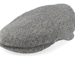Ivy Cap Silk Black/Brown Herringbone Flat Cap - Stetson