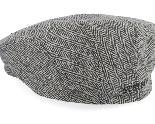 Ivy Cap Silk Black/Brown Herringbone Flat Cap - Stetson