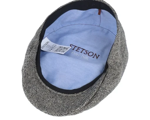 Ivy Cap Silk Black/Brown Herringbone Flat Cap - Stetson
