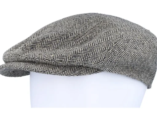 Ivy Cap Silk Black/Brown Herringbone Flat Cap - Stetson