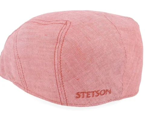 Ivy Linen Peach Herringbone Flat Cap - Stetson