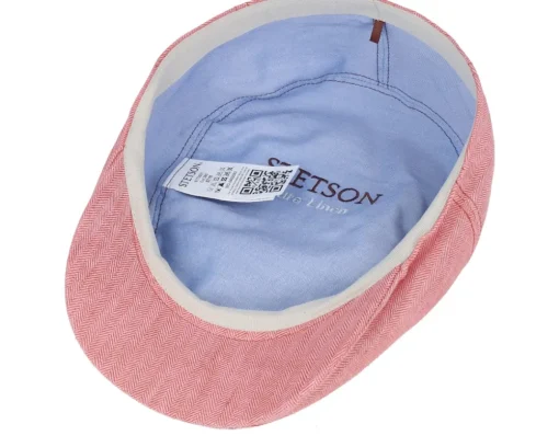 Ivy Linen Peach Herringbone Flat Cap - Stetson