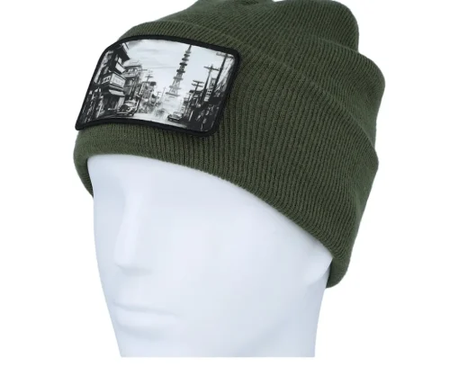 Japan Beanie Olive Green Cuff - Public Domain