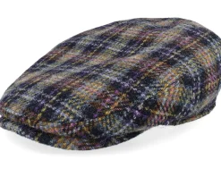 Kent Check Harris Tweed Navy/Yellow/Purple Flat Cap - Stetson