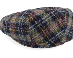 Kent Check Harris Tweed Navy/Yellow/Purple Flat Cap - Stetson